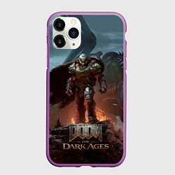 Чехол iPhone 11 Pro матовый Думгай и меха дракон Doom the dark ages, цвет: 3D-фиолетовый