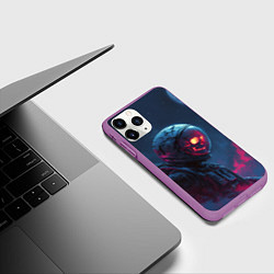 Чехол iPhone 11 Pro матовый Скелет космонавта под луной, цвет: 3D-фиолетовый — фото 2