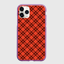 Чехол iPhone 11 Pro матовый Черно оранжевый в косую клетку, цвет: 3D-фиолетовый