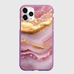 Чехол iPhone 11 Pro матовый Золотая объемная текстура на розовом