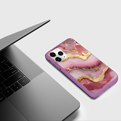 Чехол iPhone 11 Pro матовый Объемная текстура розовая с золотом, цвет: 3D-фиолетовый — фото 2