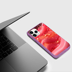 Чехол iPhone 11 Pro матовый Розовая волнистая блестящая текстура, цвет: 3D-фиолетовый — фото 2
