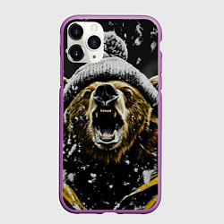 Чехол iPhone 11 Pro матовый Злой большой медведь зимой, цвет: 3D-фиолетовый