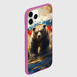 Чехол iPhone 11 Pro матовый Медведь и флаг РФ в поле, цвет: 3D-фиолетовый — фото 2