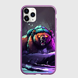 Чехол iPhone 11 Pro матовый Злой русский медведь в лесу, цвет: 3D-фиолетовый