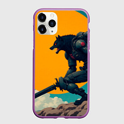Чехол iPhone 11 Pro матовый Киберчеловек-волк, цвет: 3D-фиолетовый