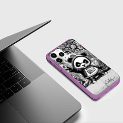 Чехол iPhone 11 Pro матовый Детёныш панды уличный хулиган на фоне граффити, цвет: 3D-фиолетовый — фото 2