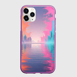 Чехол iPhone 11 Pro матовый Город в розовом тумане, цвет: 3D-фиолетовый