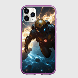 Чехол iPhone 11 Pro матовый Астронавт на фоне туманности, цвет: 3D-фиолетовый