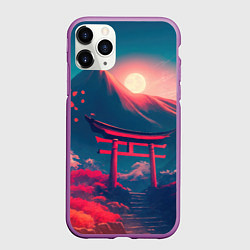 Чехол iPhone 11 Pro матовый Врата тории на фоне японских гор, цвет: 3D-фиолетовый