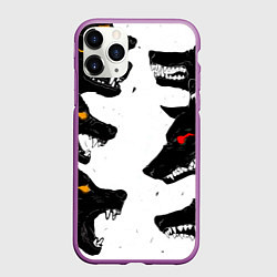 Чехол iPhone 11 Pro матовый Волки со светящимися глазами, цвет: 3D-фиолетовый