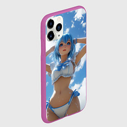 Чехол iPhone 11 Pro матовый Девушка с синими волосами на фоне неба, цвет: 3D-фиолетовый — фото 2