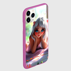 Чехол iPhone 11 Pro матовый Милая блондинка лежа, цвет: 3D-фиолетовый — фото 2