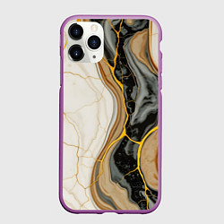 Чехол iPhone 11 Pro матовый Золотистые прожилки в мраморе, цвет: 3D-фиолетовый
