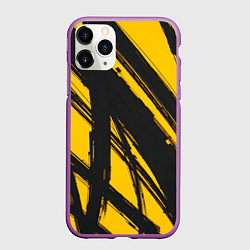 Чехол iPhone 11 Pro матовый Абстракция на желтом, цвет: 3D-фиолетовый