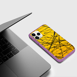 Чехол iPhone 11 Pro матовый Черные штрихи на желтом, цвет: 3D-фиолетовый — фото 2