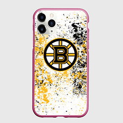 Чехол iPhone 11 Pro матовый Boston Bruins NHL white, цвет: 3D-малиновый