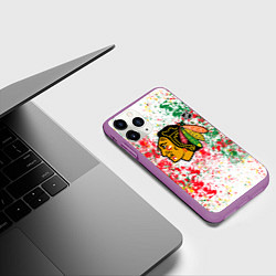 Чехол iPhone 11 Pro матовый Chicago Blackhawks NHL white, цвет: 3D-фиолетовый — фото 2
