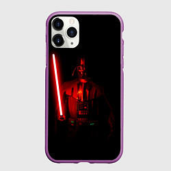 Чехол iPhone 11 Pro матовый Вейдер в темноте с мечом, цвет: 3D-фиолетовый
