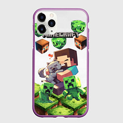 Чехол iPhone 11 Pro матовый World of minecraft, цвет: 3D-фиолетовый