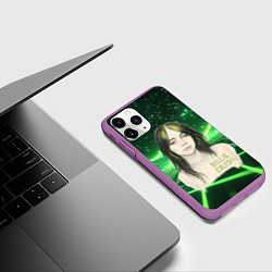 Чехол iPhone 11 Pro матовый Билли Айлиш нарисована с зелеными волосами, цвет: 3D-фиолетовый — фото 2