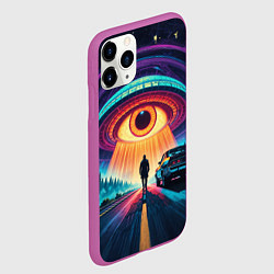 Чехол iPhone 11 Pro матовый НЛО в форме глаза и человек на дороге, цвет: 3D-фиолетовый — фото 2