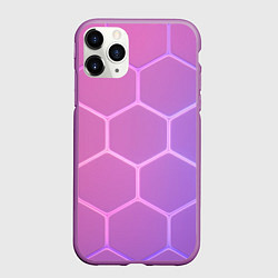 Чехол iPhone 11 Pro матовый Розовые неоновые соты, цвет: 3D-фиолетовый