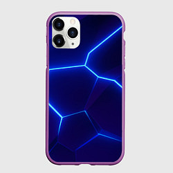Чехол iPhone 11 Pro матовый Синие плиты с неоном, цвет: 3D-фиолетовый