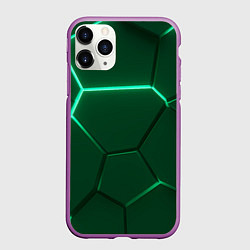 Чехол iPhone 11 Pro матовый Зеленые плиты с неоном, цвет: 3D-фиолетовый