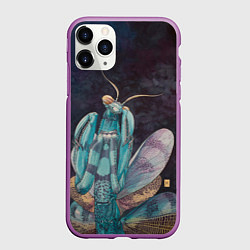 Чехол iPhone 11 Pro матовый Богомол акварельный, цвет: 3D-фиолетовый