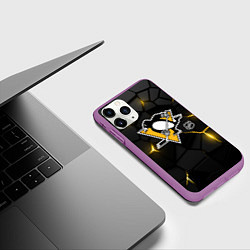 Чехол iPhone 11 Pro матовый Питтсбург Пингвинз - плиты с подсветкой, цвет: 3D-фиолетовый — фото 2