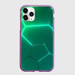 Чехол iPhone 11 Pro матовый Зеленые неоновые плитки
