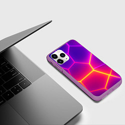 Чехол iPhone 11 Pro матовый Синие плиты с фиолетовым свечением, цвет: 3D-фиолетовый — фото 2