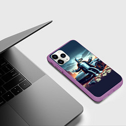 Чехол iPhone 11 Pro матовый Бендер рядом с Ламбо и рассыпанным баблом, цвет: 3D-фиолетовый — фото 2