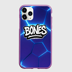Чехол iPhone 11 Pro матовый Bones белое лого на синих плитах, цвет: 3D-фиолетовый