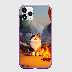 Чехол iPhone 11 Pro матовый Котик в кубическом мире, цвет: 3D-фиолетовый