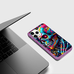 Чехол iPhone 11 Pro матовый Cyber skull - pattern, цвет: 3D-фиолетовый — фото 2