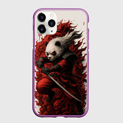 Чехол iPhone 11 Pro матовый Демоническая панда самурай - нейроарт, цвет: 3D-фиолетовый