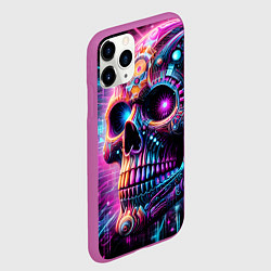 Чехол iPhone 11 Pro матовый Neon cyber skull, цвет: 3D-фиолетовый — фото 2