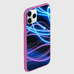 Чехол iPhone 11 Pro матовый Неоновая абстракция на темном, цвет: 3D-фиолетовый — фото 2