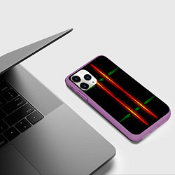 Чехол iPhone 11 Pro матовый Neon black green circles, цвет: 3D-фиолетовый — фото 2