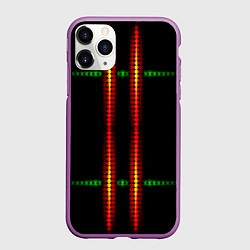 Чехол iPhone 11 Pro матовый Neon black green circles, цвет: 3D-фиолетовый