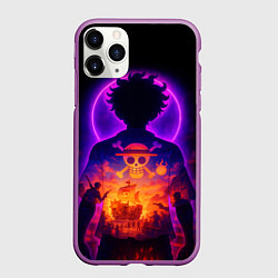 Чехол iPhone 11 Pro матовый Ванпис - неоновый Луффи, цвет: 3D-фиолетовый