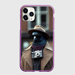 Чехол iPhone 11 Pro матовый Голубь шпион с ретро фотокамерой