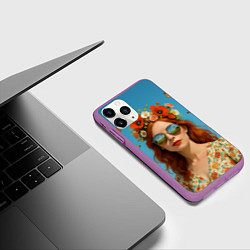 Чехол iPhone 11 Pro матовый Девушка в очках, цвет: 3D-фиолетовый — фото 2