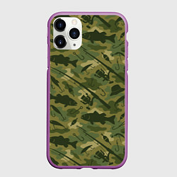 Чехол iPhone 11 Pro матовый Камуфляж рыболовный, цвет: 3D-фиолетовый