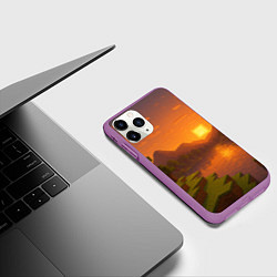 Чехол iPhone 11 Pro матовый Закат - Minecraft, цвет: 3D-фиолетовый — фото 2