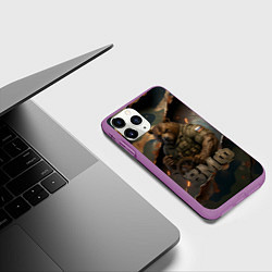 Чехол iPhone 11 Pro матовый ВМФ медведь у штурвала на фоне камуфляжа, цвет: 3D-фиолетовый — фото 2