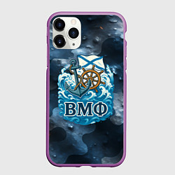 Чехол iPhone 11 Pro матовый Штурвал и якорь ВМФ, цвет: 3D-фиолетовый