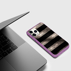 Чехол iPhone 11 Pro матовый Черно-белая тельняшка текстура, цвет: 3D-фиолетовый — фото 2
